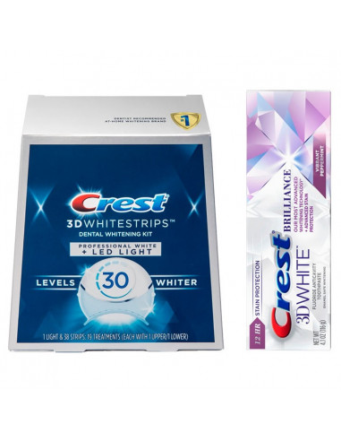 Crest 3D Whitestrips Professional White LED Light + Brilliance - Отбеливающие полоски + паста фото